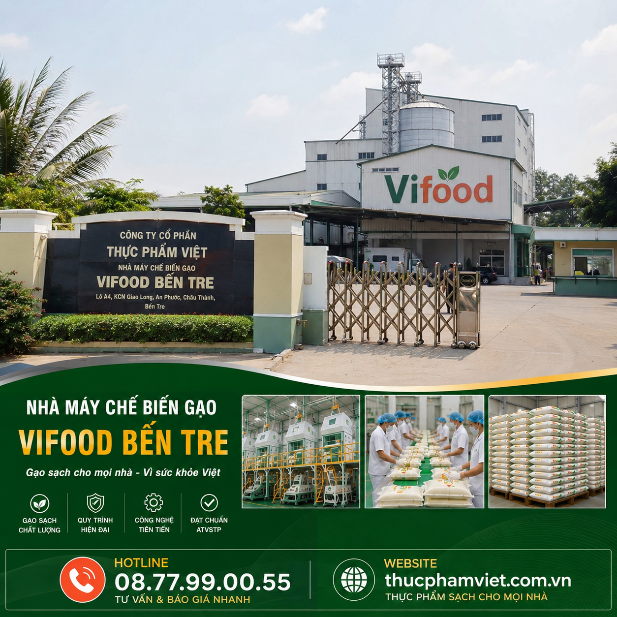 Nhà Máy Gạo VIFOOD Tại Bến Tre 🌾 Gạo Sạch – Giá Sỉ – Giao Nhanh