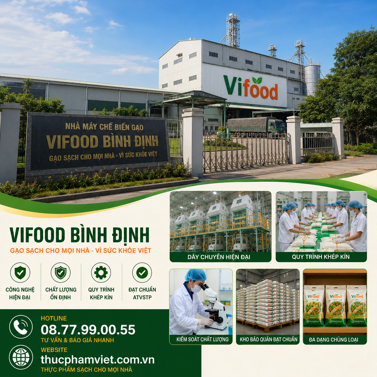 Nhà Máy Gạo VIFOOD Tại Bình Định 🌾 Gạo Sạch – Giá Sỉ – Giao Nhanh