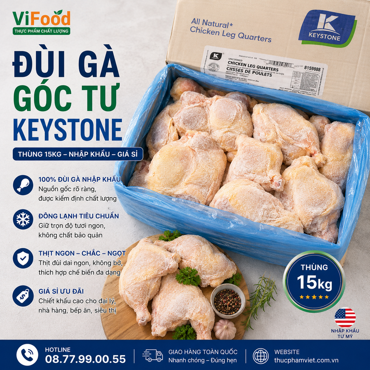 Đùi Gà Góc Tư Keystone Giá Sỉ