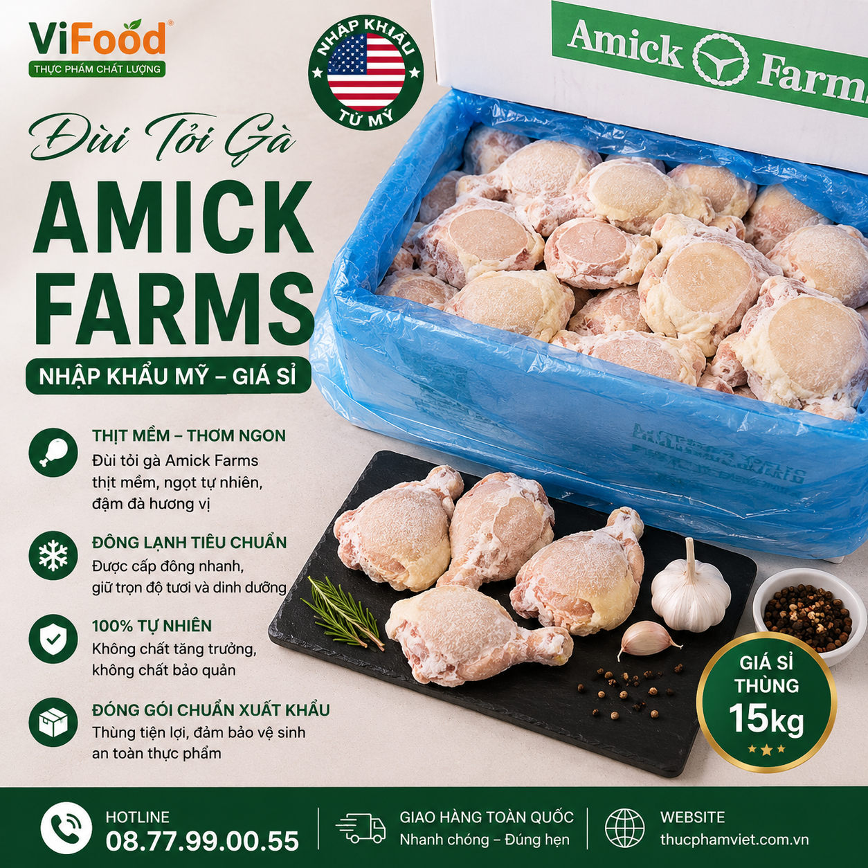Đùi Tỏi Gà Amick Farms Giá Sỉ