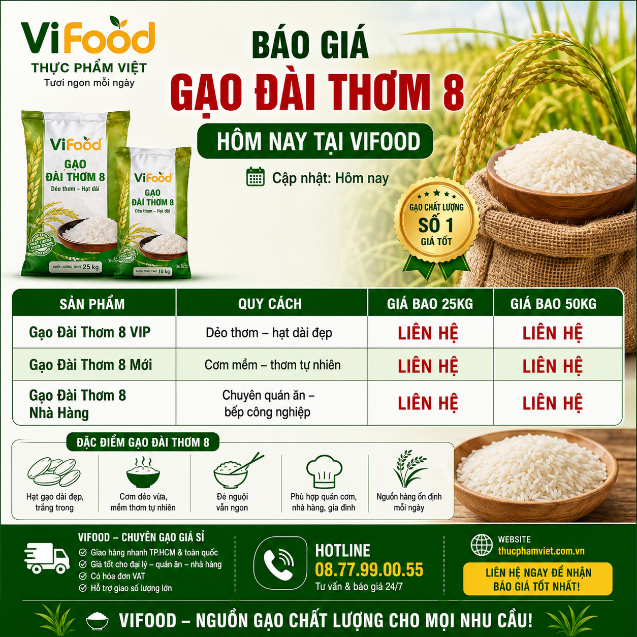 Giá Gạo Đài Thơm 8 Hôm Nay – Cập Nhật Mới Nhất 2026