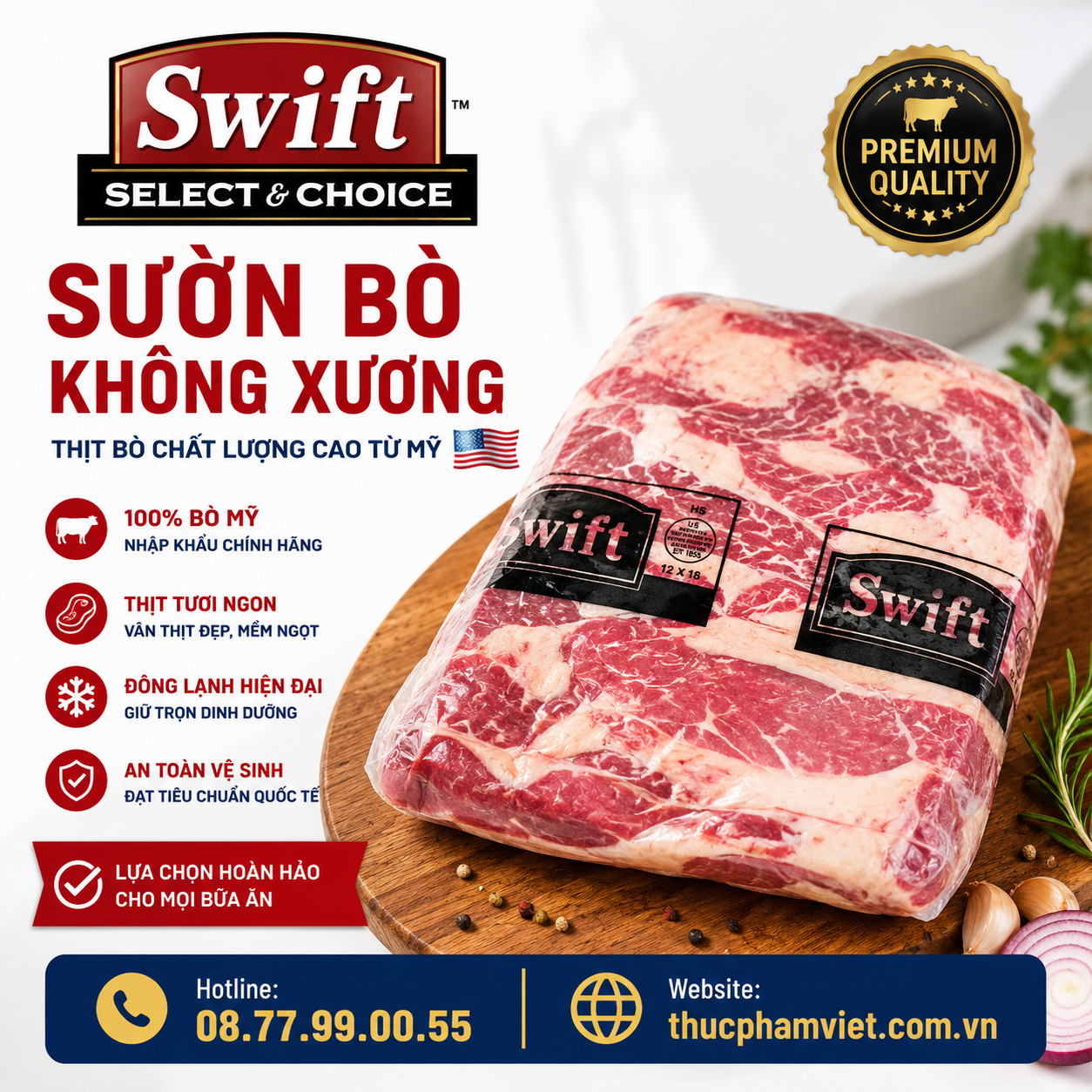 Sườn Bò Không Xương Swift Select & Choice
