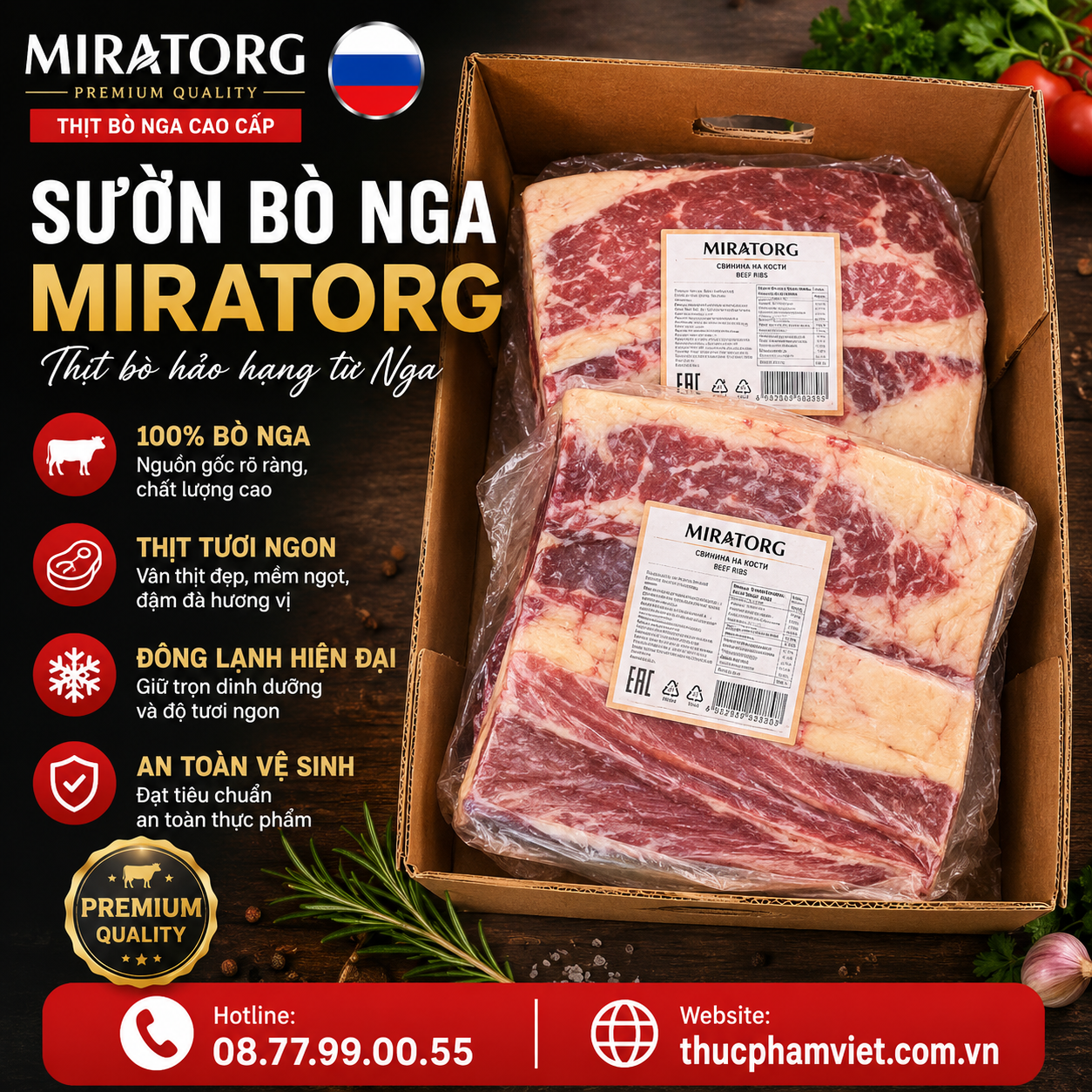 Sườn Bò Nga Miratorg 🥩 Thùng 20-25kg