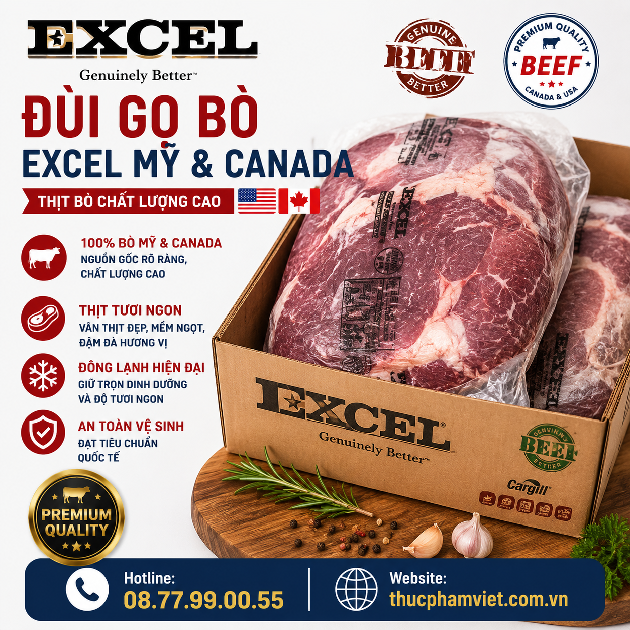Đùi Gọ Bò Excel Mỹ & Canada 🥩 Thùng 25-30kg