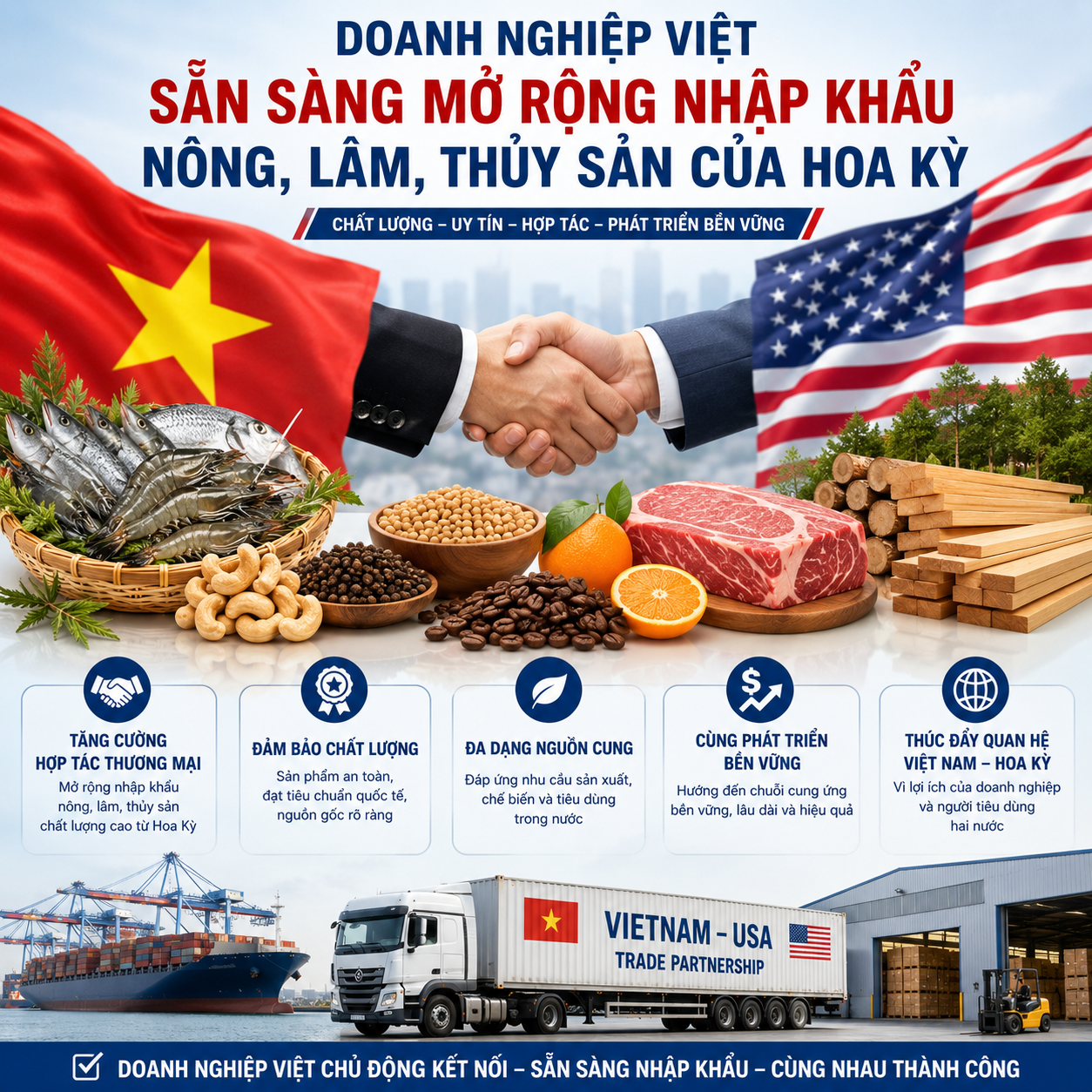 Doanh nghiệp Việt sẵn sàng mở rộng nhập khẩu nông, lâm, thủy sản của Hoa Kỳ