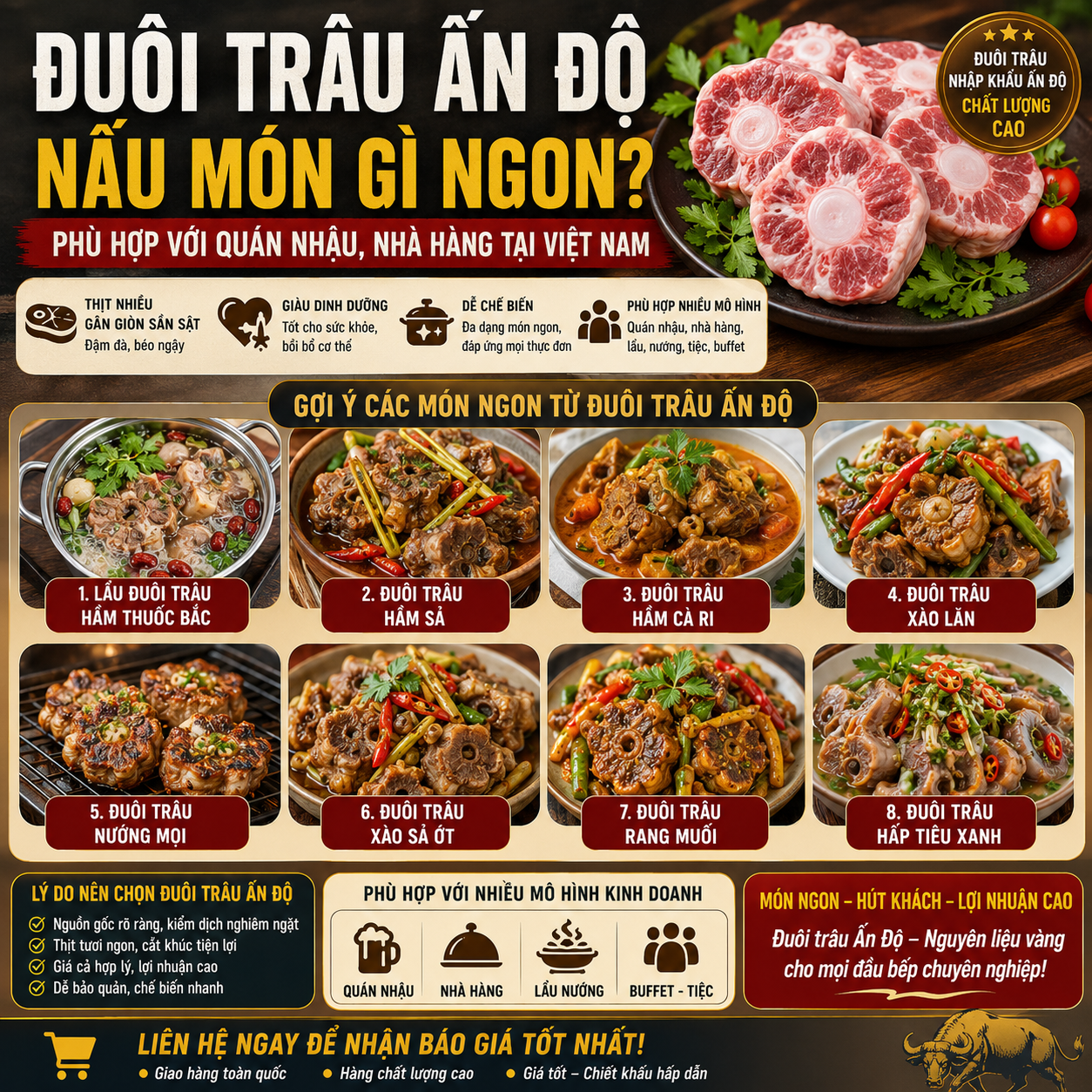 Đuôi trâu Ấn Độ nấu món gì ngon phù hợp với quán nhậu nhà hàng tại Việt Nam