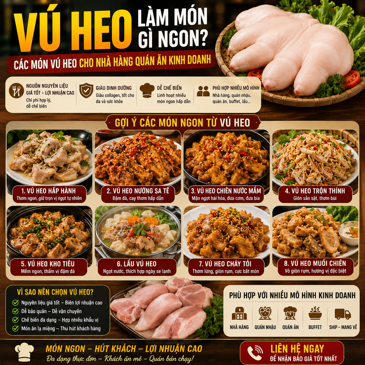 Vú heo làm món gì ngon? Các món vú heo cho nhà hàng quán ăn kinh doanh