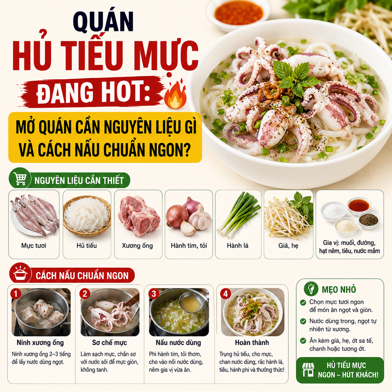 Quán hủ tiếu mực đang hot: Mở quán cần nguyên liệu gì và cách nấu chuẩn ngon?