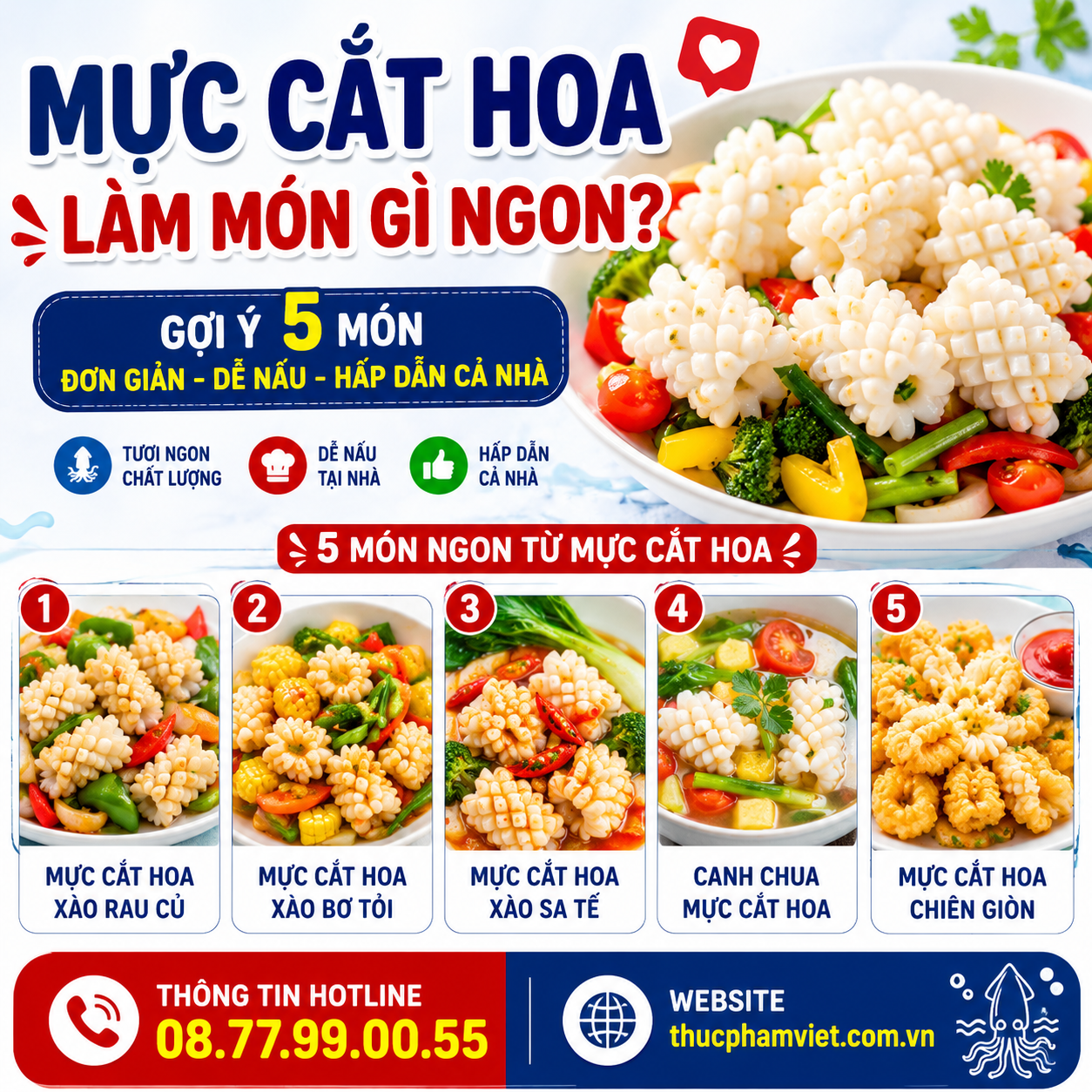 Mực Cắt Hoa Làm Món Gì Ngon? Gợi Ý 5 Món Đơn Giản Dễ Nấu Hấp Dẫn Cả Nhà