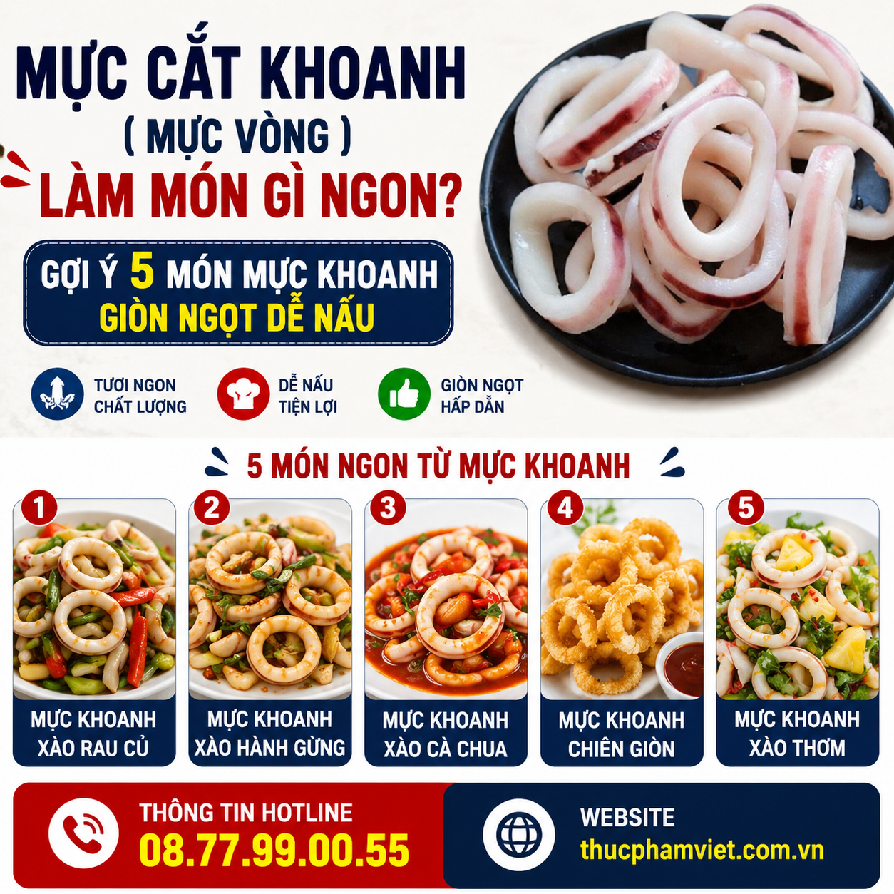Mực cắt khoanh ( Mực vòng) làm món gì ngon? Gợi ý 5 món mực khoanh giòn ngọt dễ nấu