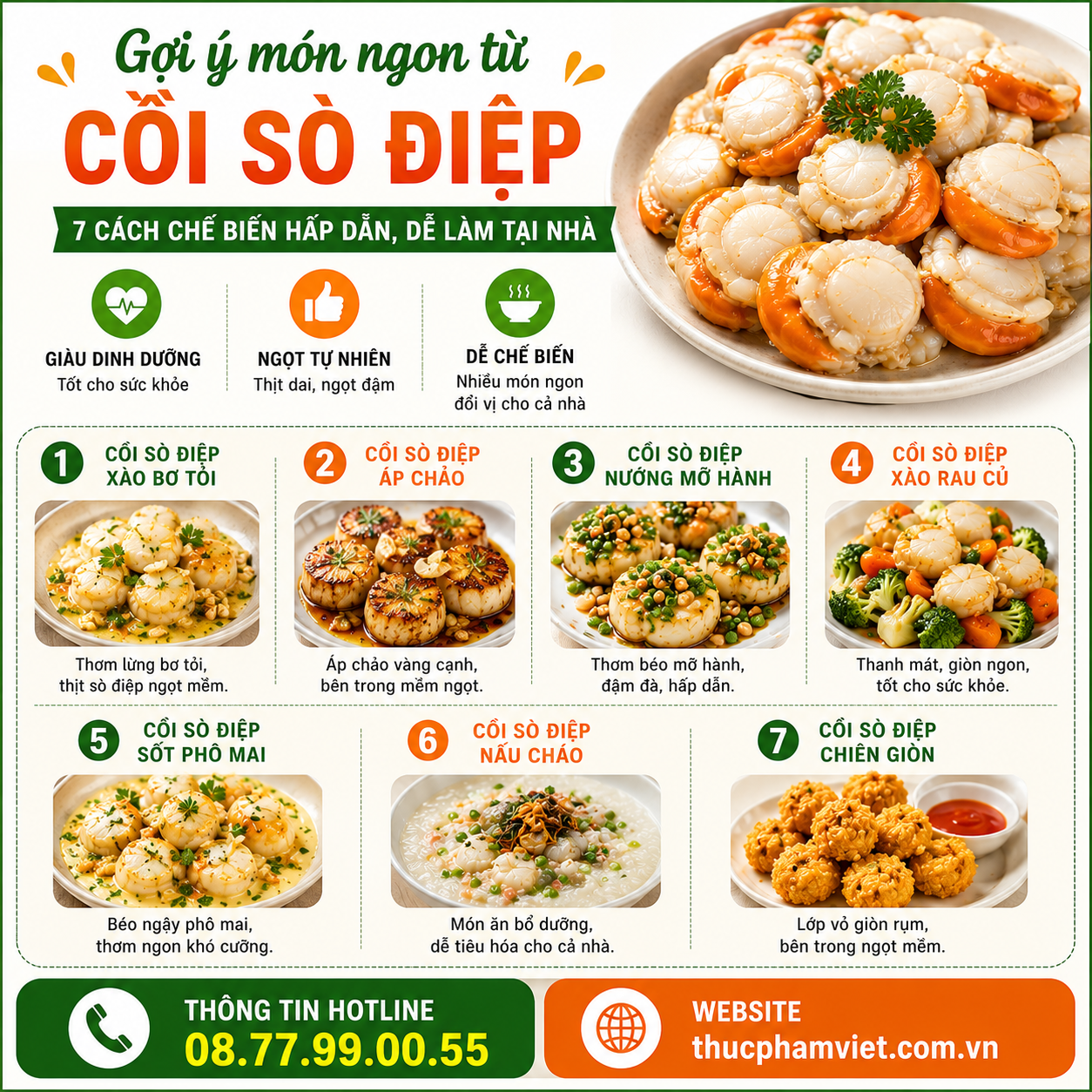 Gợi ý món ngon từ cồi sò điệp – 7 cách chế biến hấp dẫn, dễ làm tại nhà