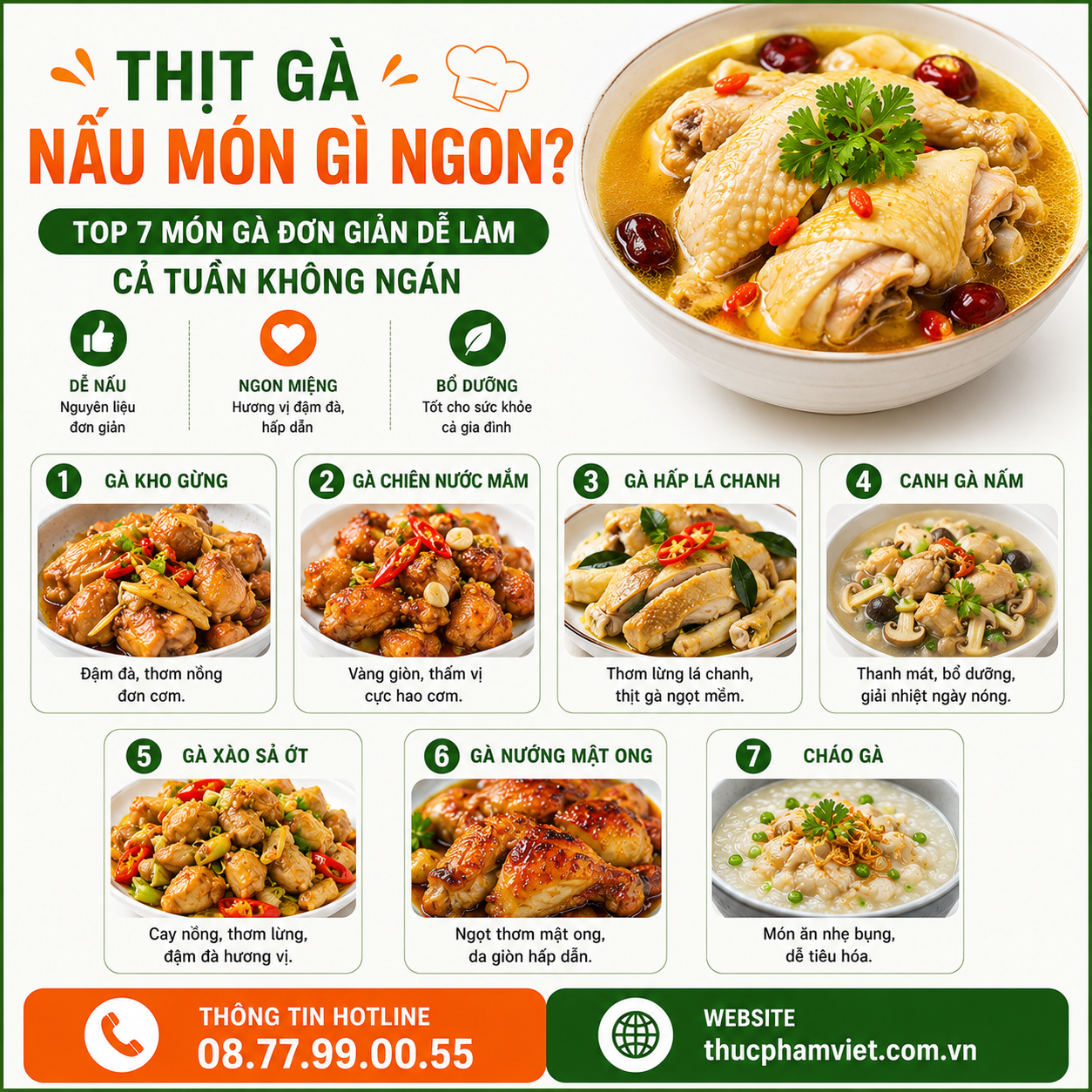 Thịt Gà Nấu Món Gì Ngon? Top 7 Món Gà Đơn Giản Dễ Làm Cả Tuần Không Ngán