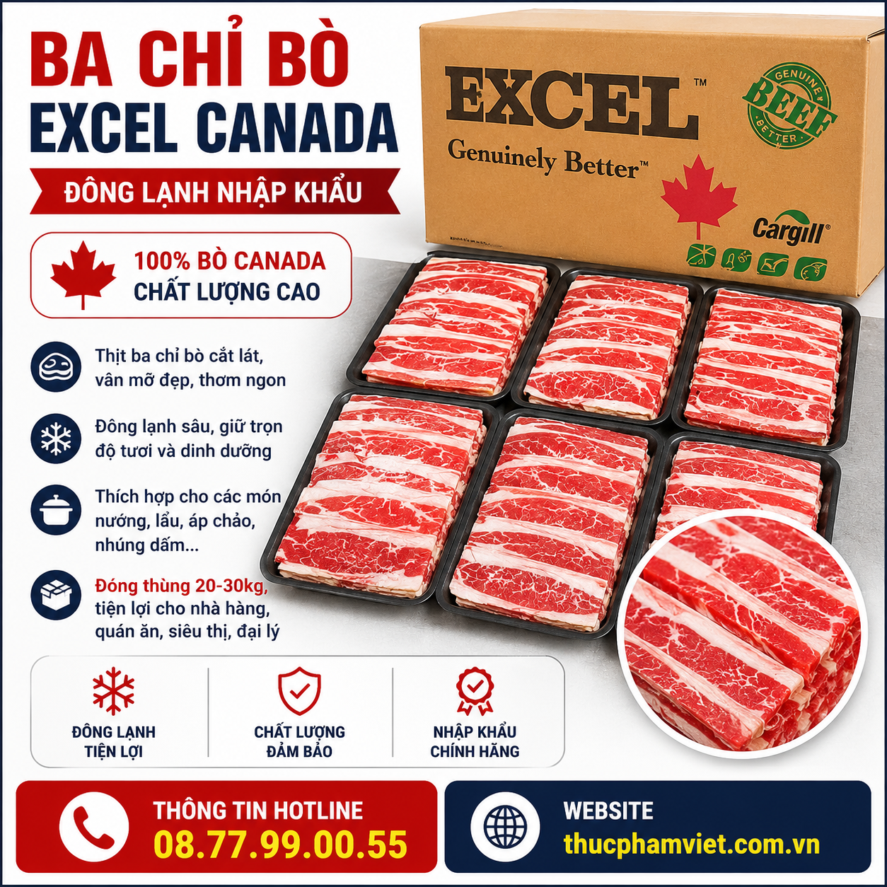  Ba chỉ bò excel Canada Đông lạnh