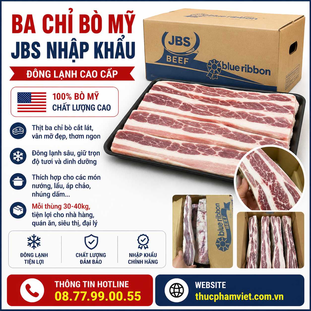 Ba Chỉ Bò Mỹ JBS Nhập Khẩu Đông Lạnh