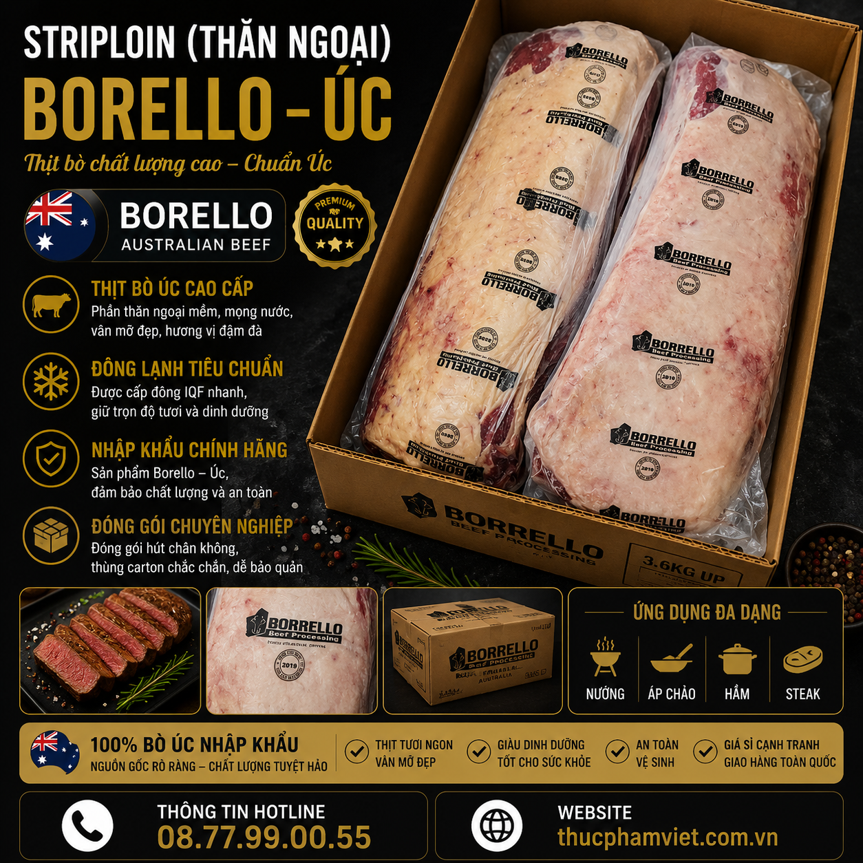 Striploin (Thăn Ngoại) Borello - Úc 3,6kg Up