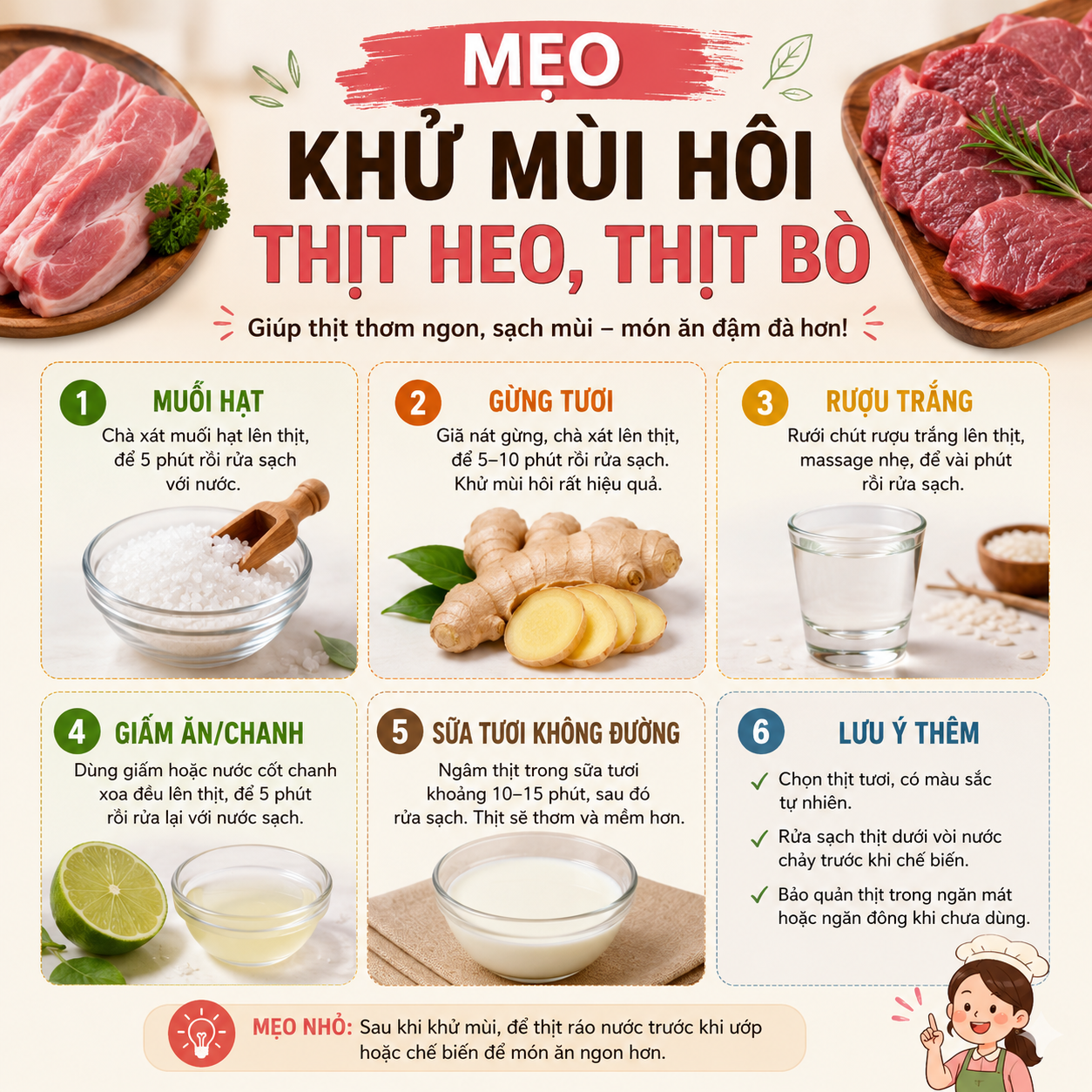 Mẹo Khử Mùi Hôi Thịt Heo, Thịt Bò Cực Đơn Giản Bằng Nguyên Liệu Có Sẵn