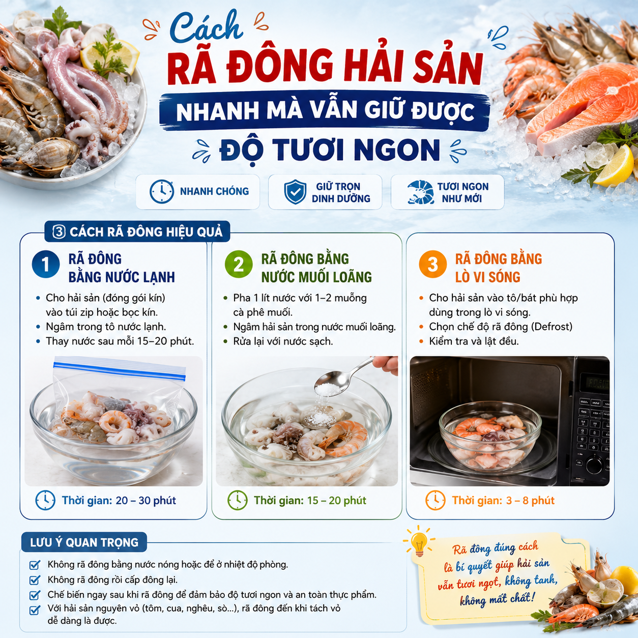 Bật Mí Cách Rã Đông Hải Sản Nhanh Mà Vẫn Giữ Được Độ Tươi Ngon