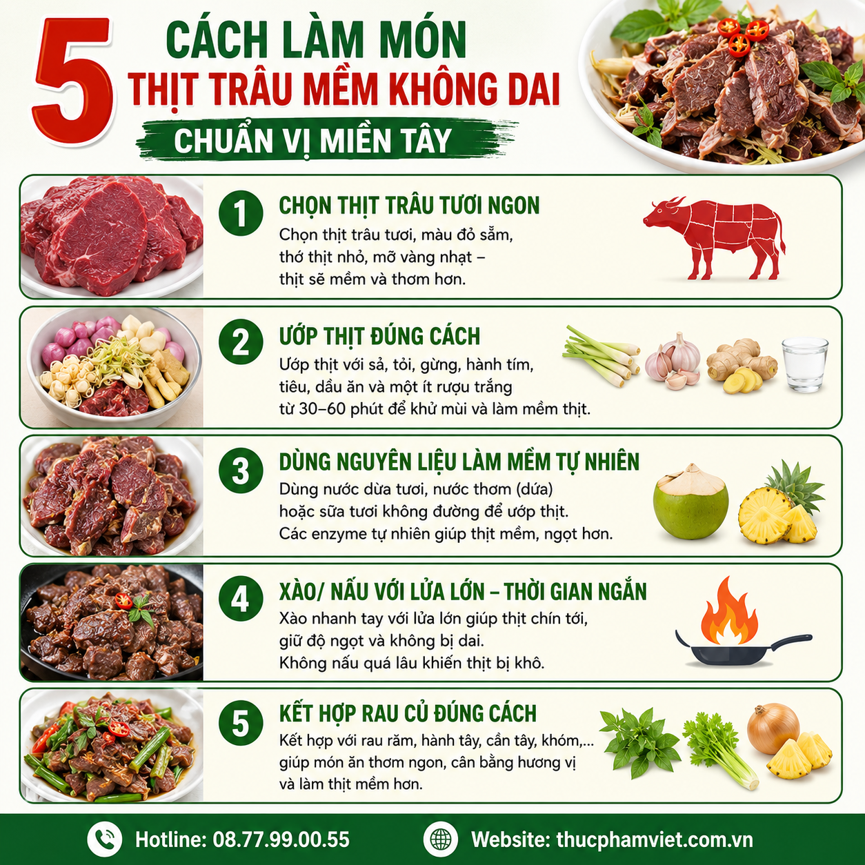 5 cách làm món thịt trâu mềm không dai chuẩn vị miền Tây