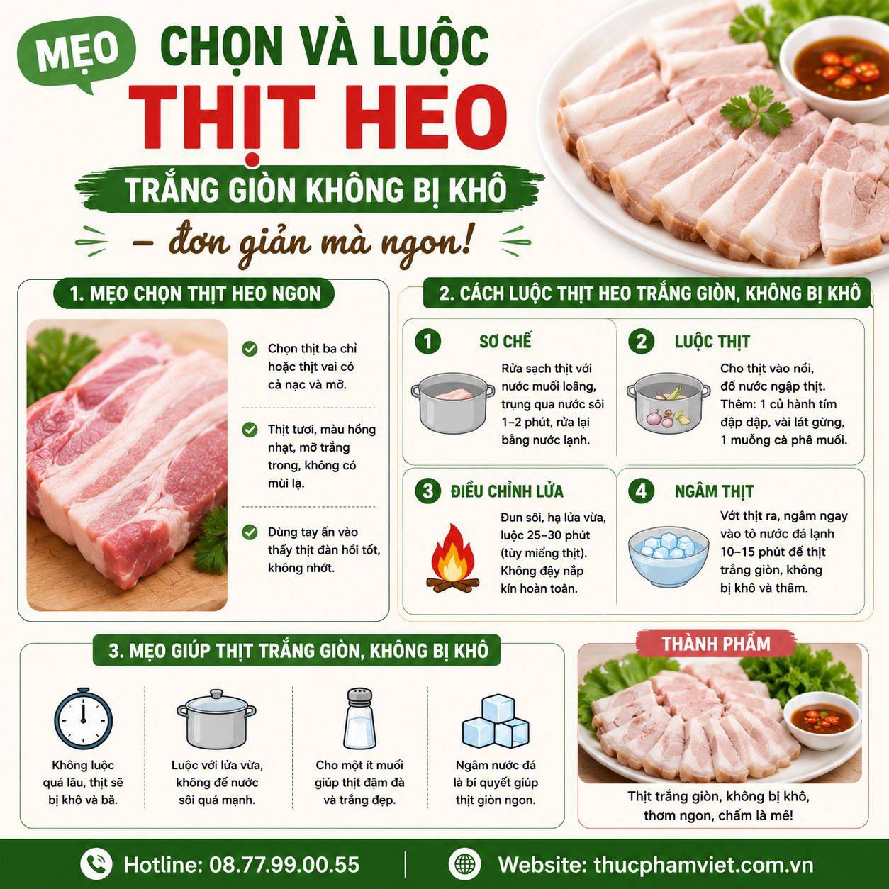 Mẹo chọn và luộc thịt heo trắng giòn không bị khô – đơn giản mà ngon!