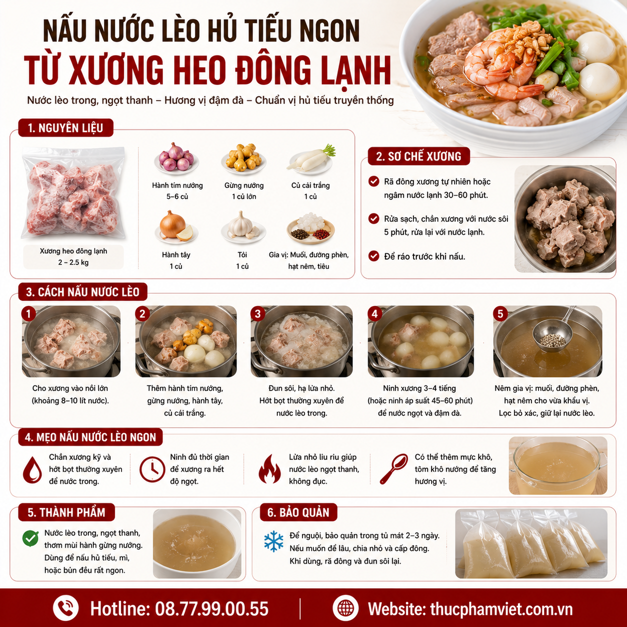 Cách Nấu Nước Lèo Hủ Tiếu Ngon Từ Xương Heo Đông Lạnh – Ngọt Tự Nhiên, Trong Vắt