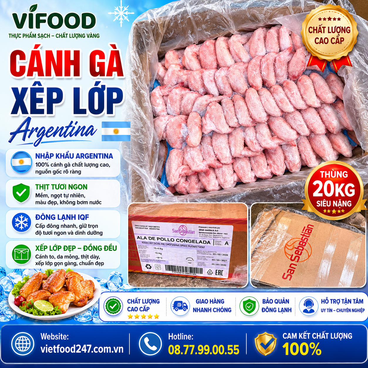 Cánh Gà Xếp Lớp Argentina Thùng 20kg