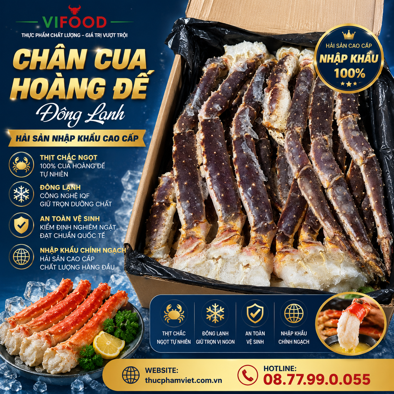 chân cua hoàng đế đông lạnh