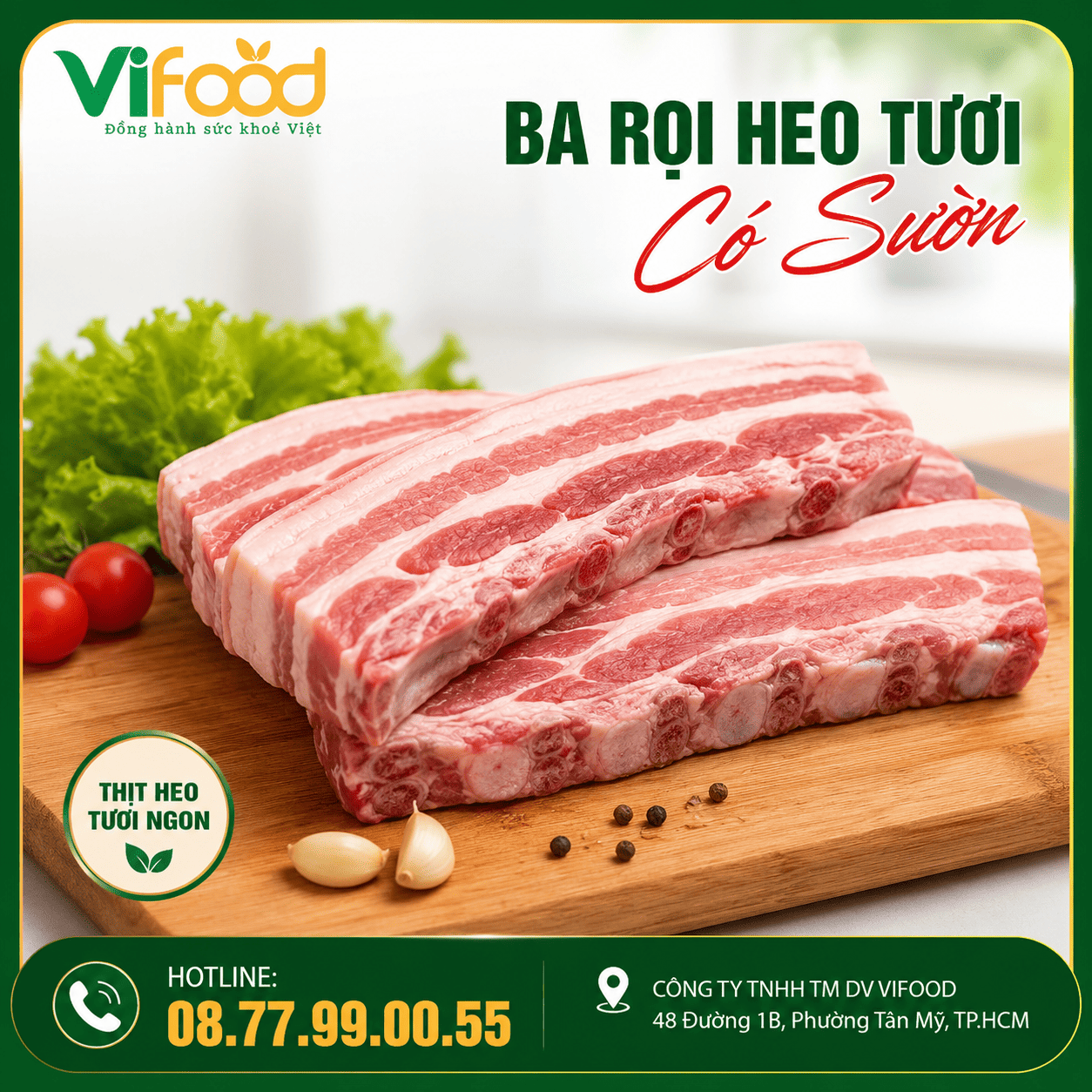 Ba Rọi Heo Tươi Có Sườn