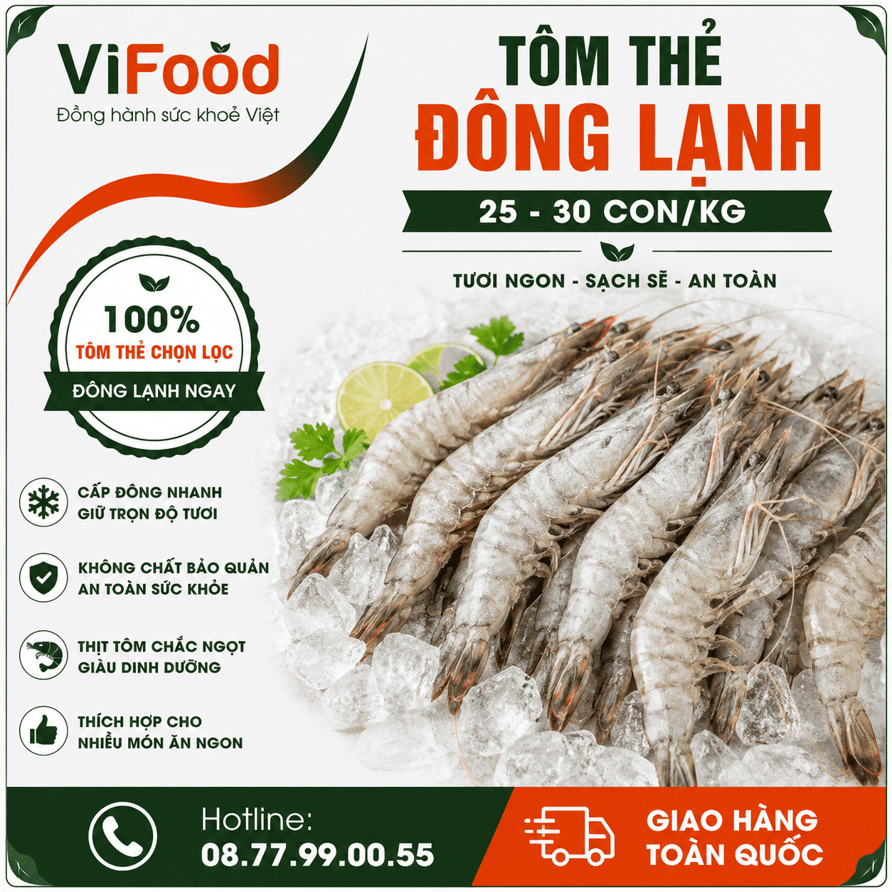 Tôm thẻ đông lạnh 25-30 con/kg