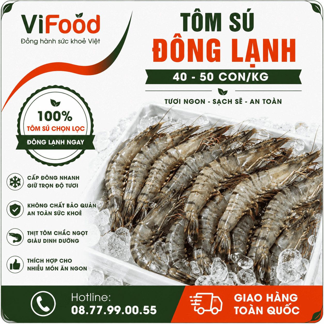 Tôm sú đông lạnh 40-50 con/kg