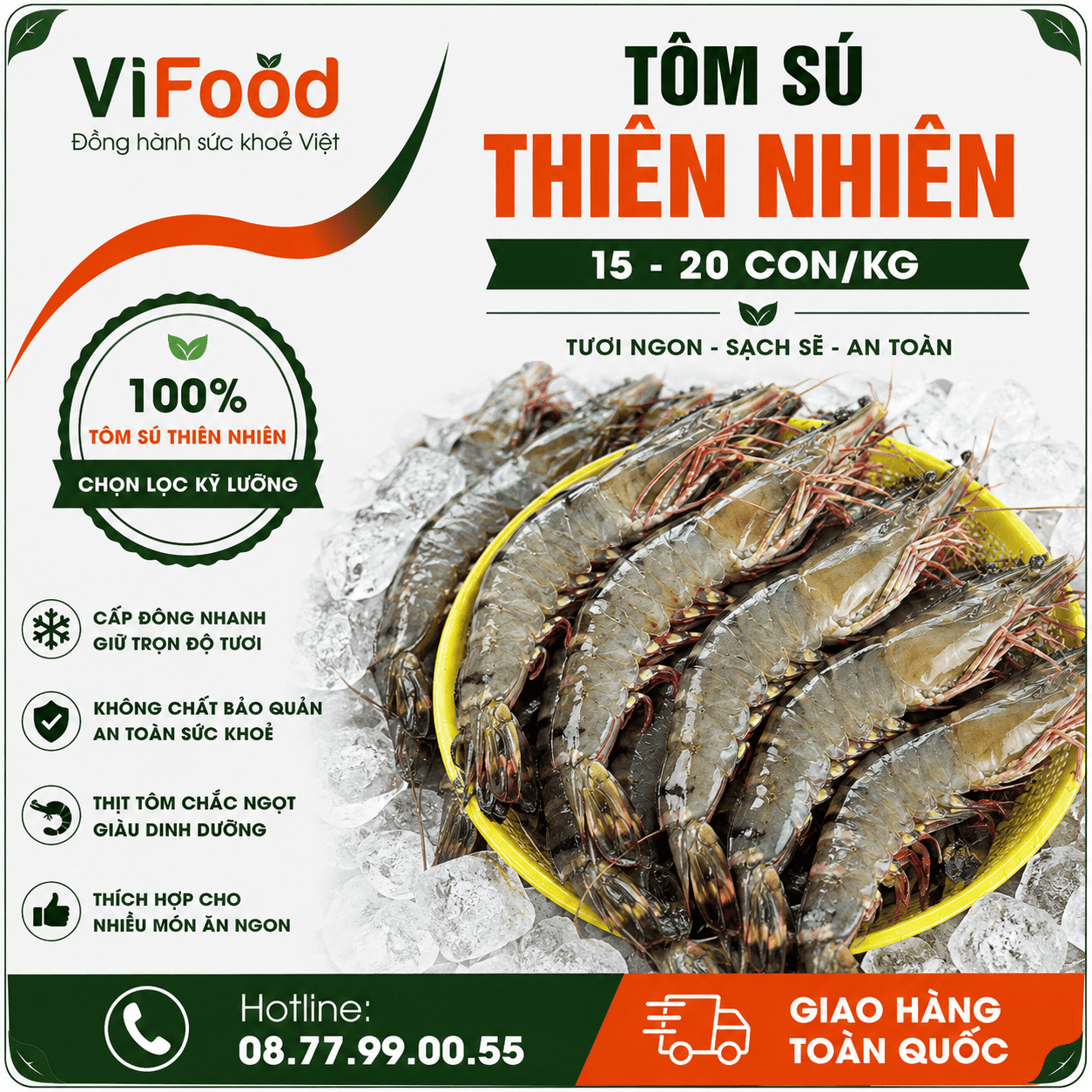 Tôm sú thiên nhiên 15-20 con/kg