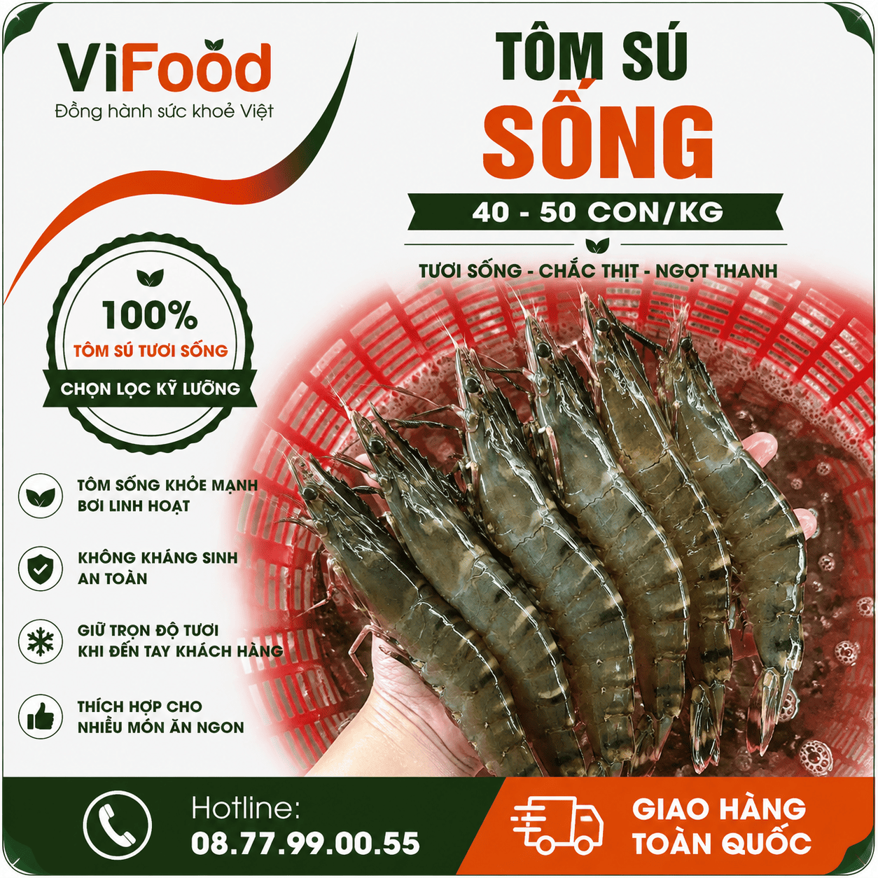 Tôm sú sống 40-50 con/kg