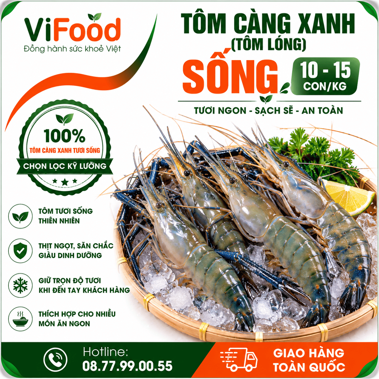 Tôm càng xanh (tôm lóng) sống 10-15 con/kg