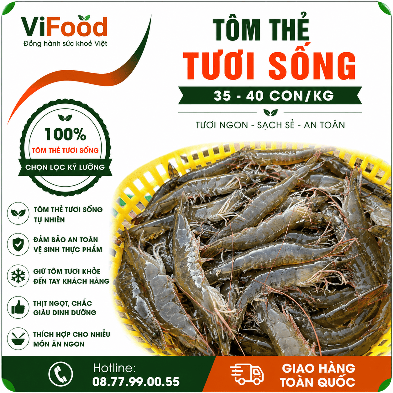 Tôm thẻ tươi sống 35-40 con/kg