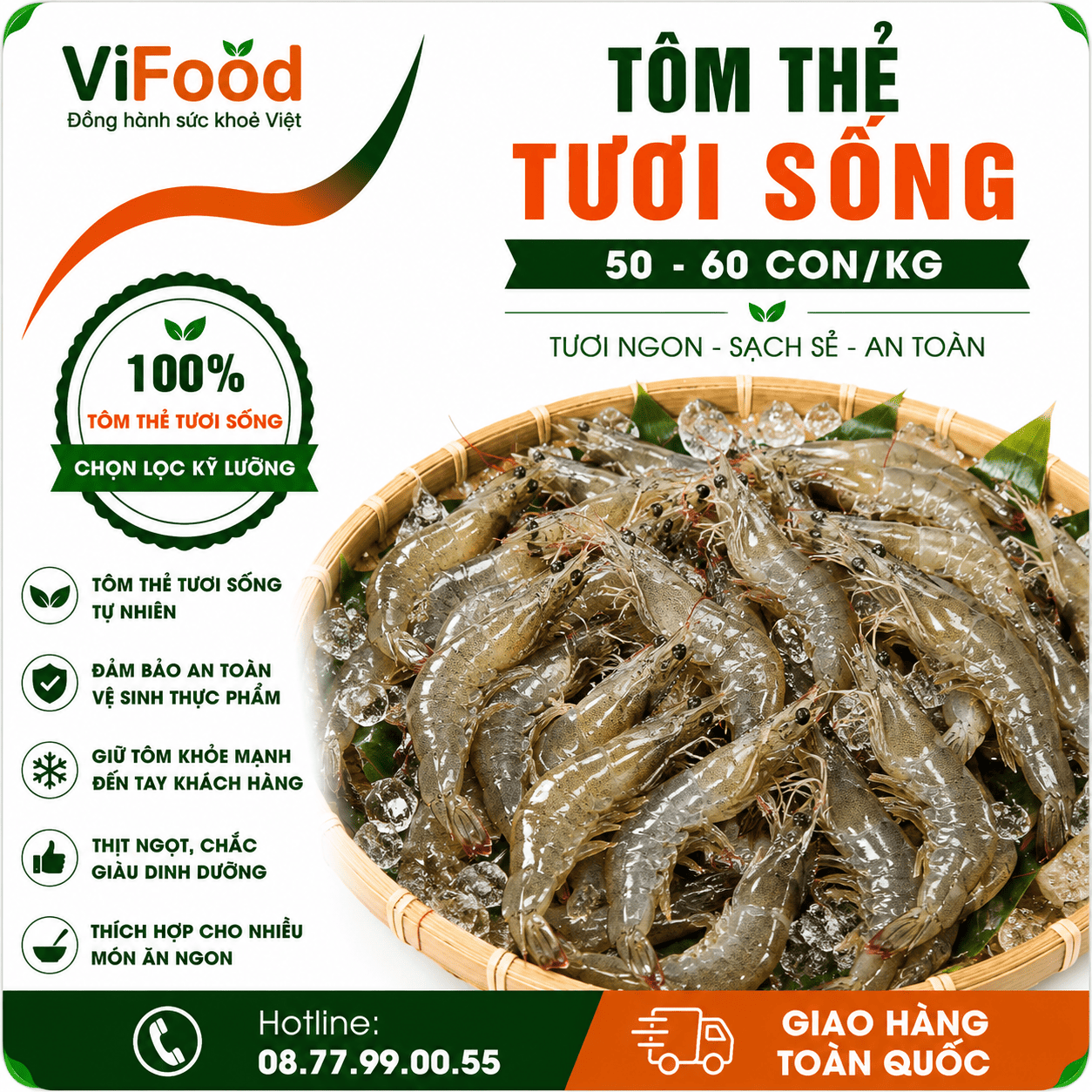 Tôm thẻ sống 50-60 con/kg
