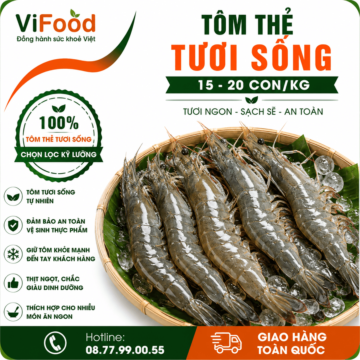 Tôm thẻ sống 15-20 con/kg