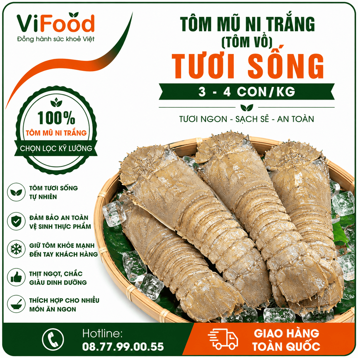 Tôm mũ ni trắng (tôm vỗ) sống 3-4 con/kg
