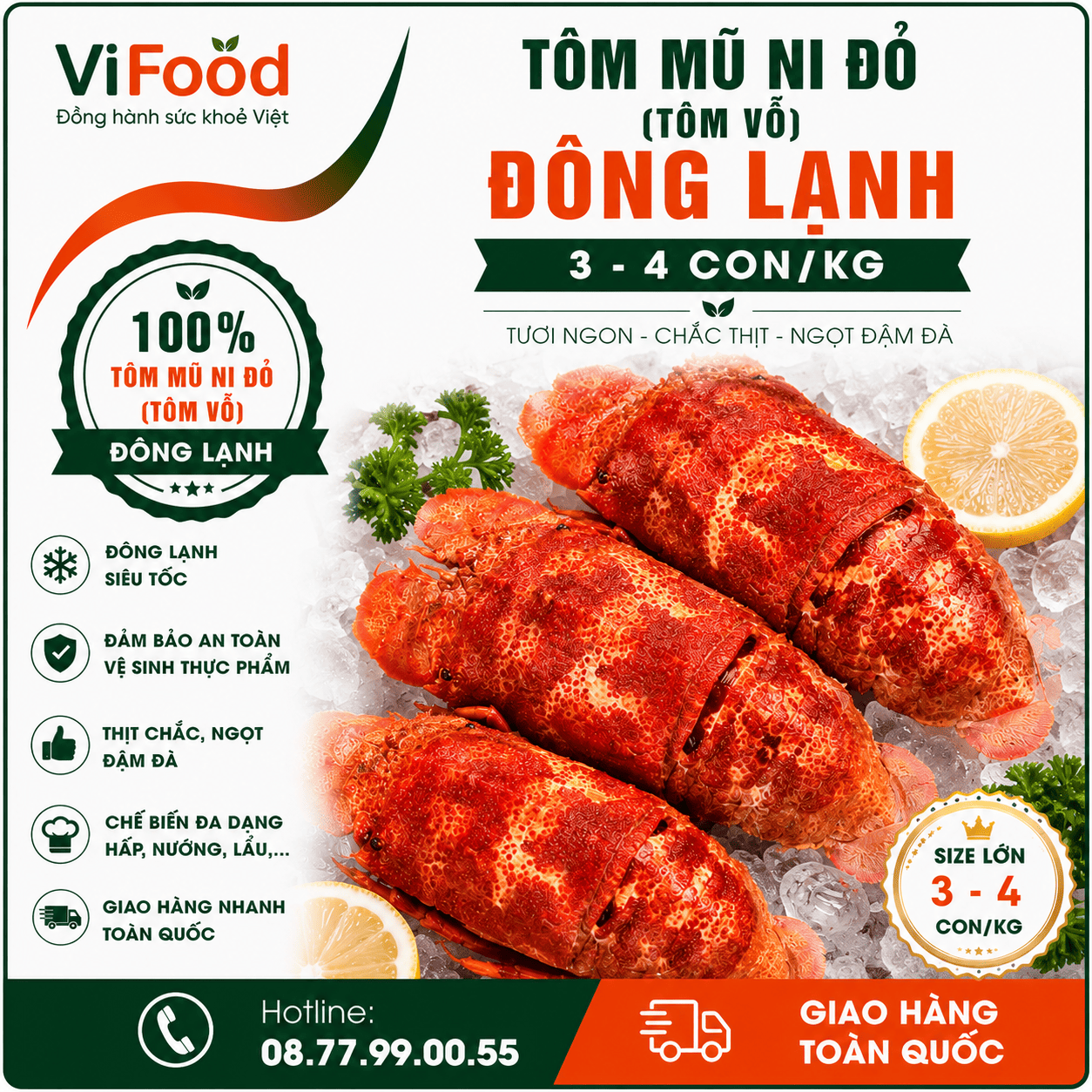 Tôm mũ ni đỏ (tôm vỗ) đông lạnh 3-4 con/kg