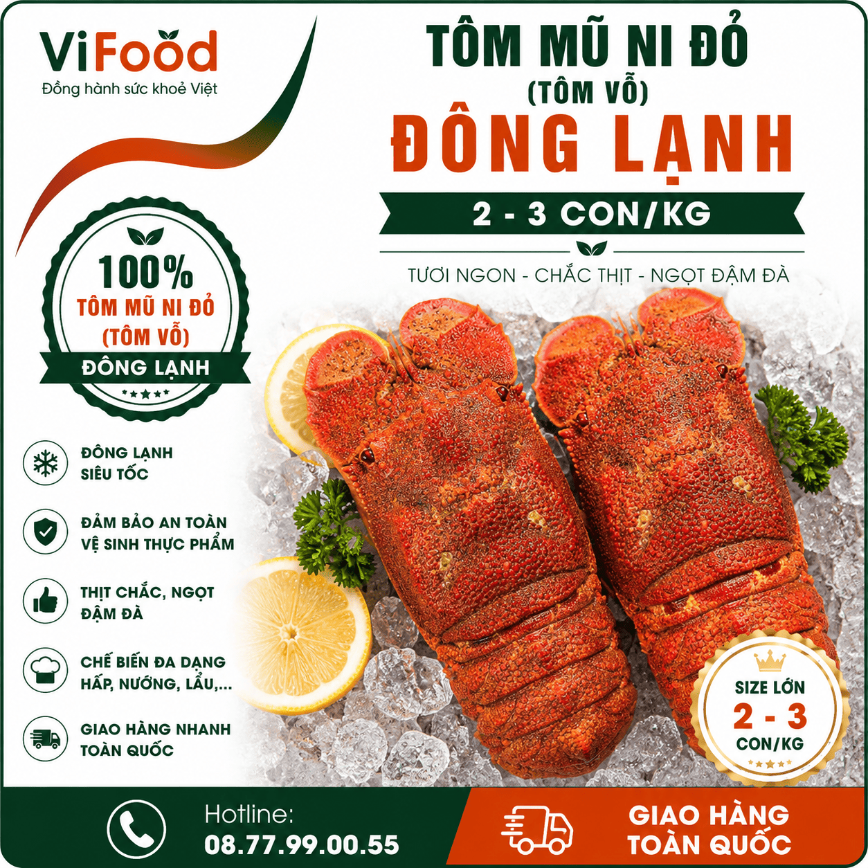 Tôm mũ ni đỏ (tôm vỗ) đông lạnh 2-3 con/kg