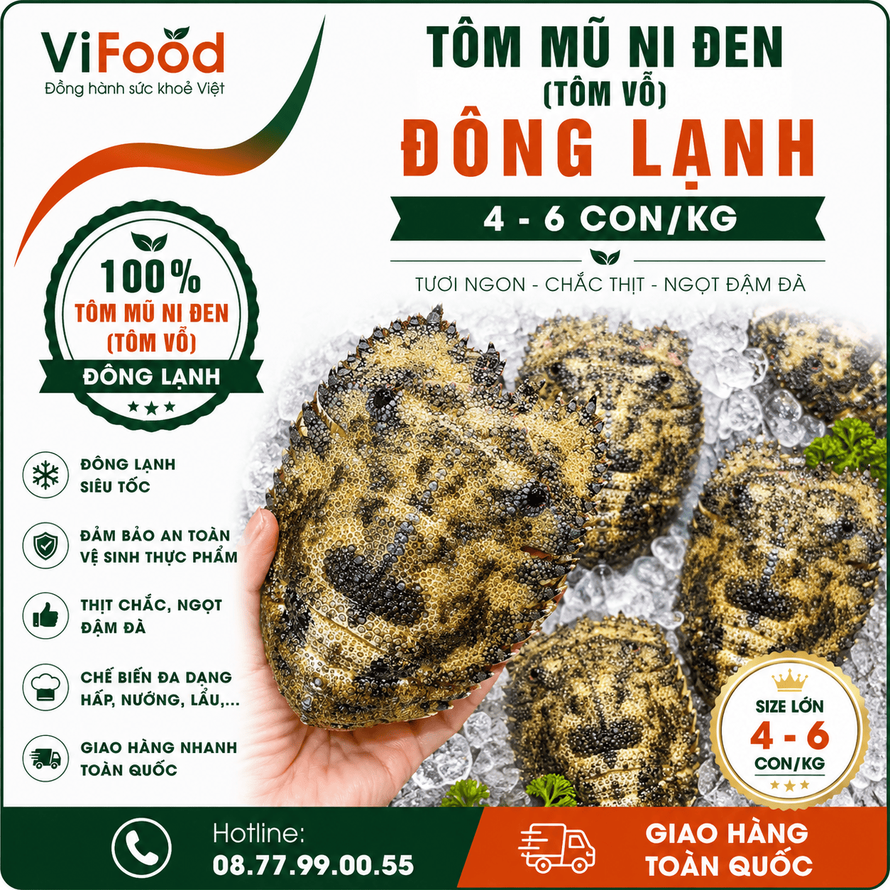 Tôm mũ ni đen (tôm vỗ) đông lạnh 4-6 con/kg