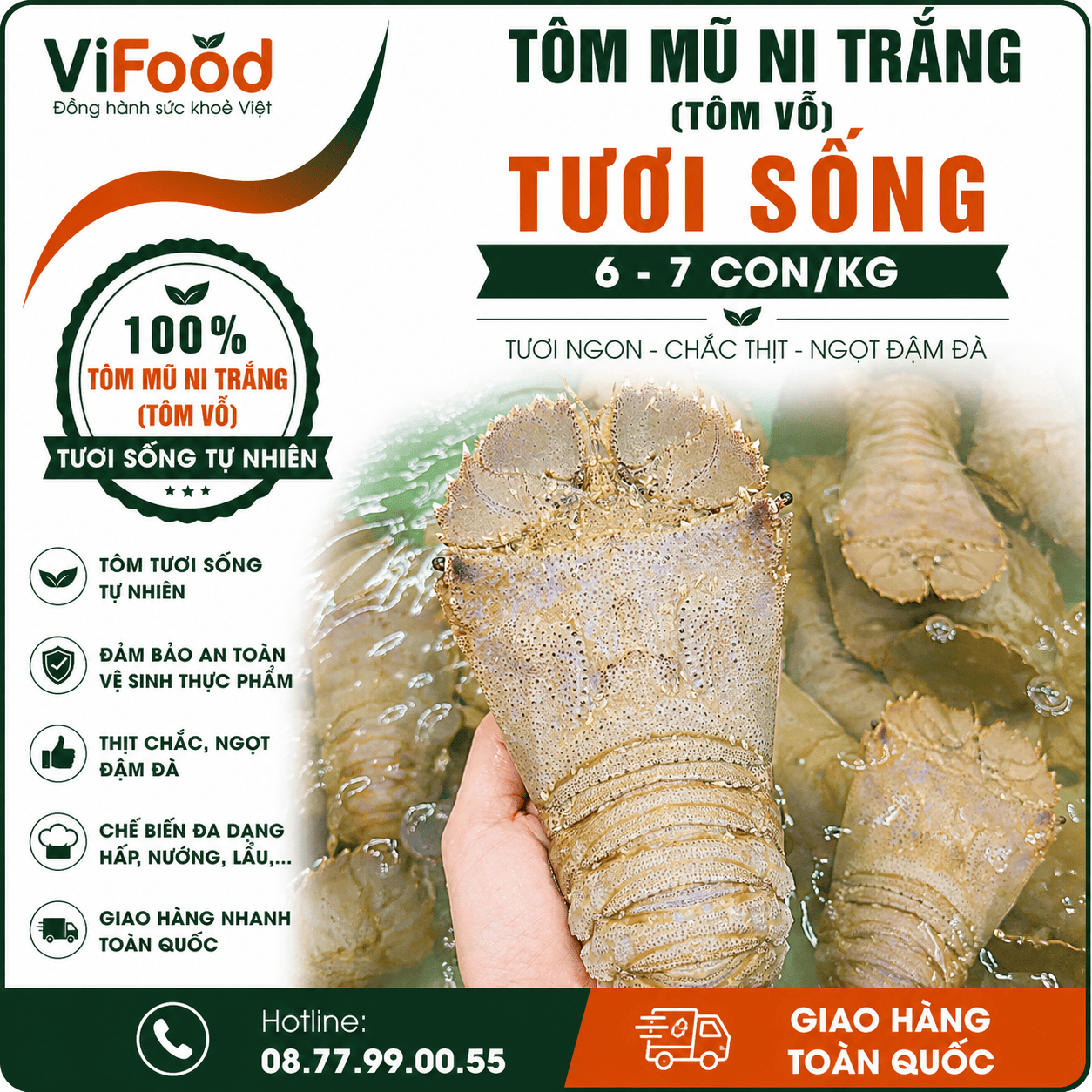 Tôm mũ ni trắng (tôm vỗ) tươi sống 6-7 con/kg