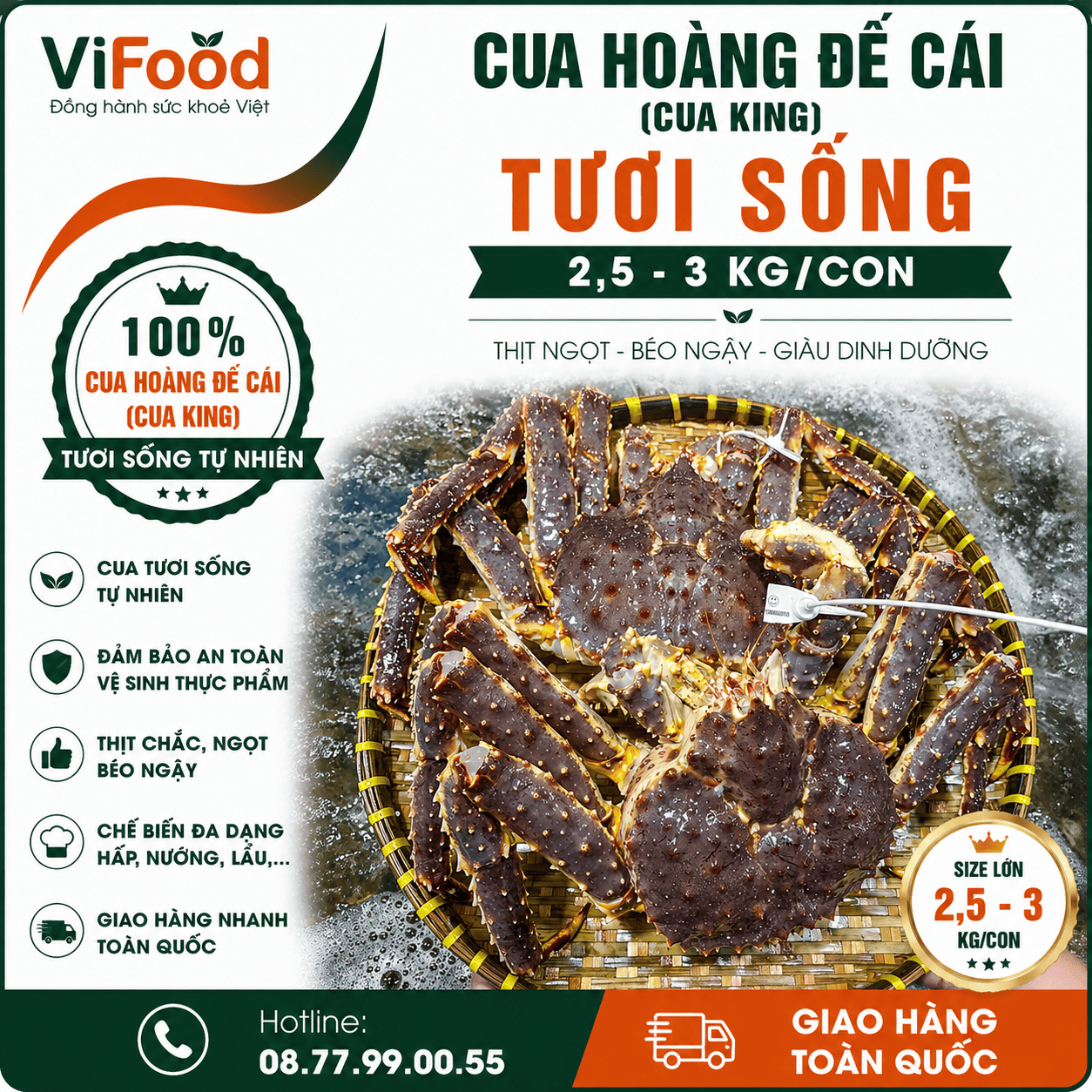Cua hoàng đế cái (cua King) sống 2,5-3 kg/con
