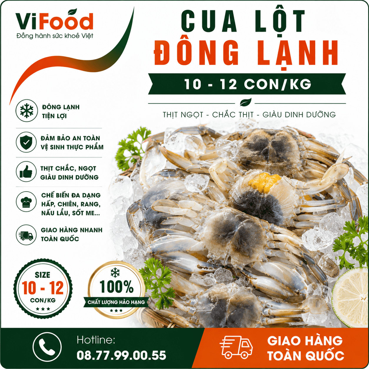 Cua lột đông lạnh 10-12 con/kg