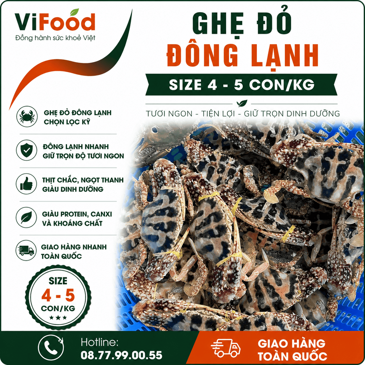 Ghẹ đỏ đông lạnh size 4-5 con/kg