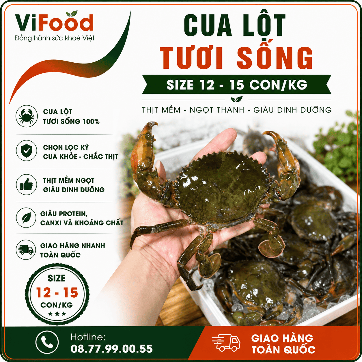 Cua lột tươi sống 12-15 con/kg