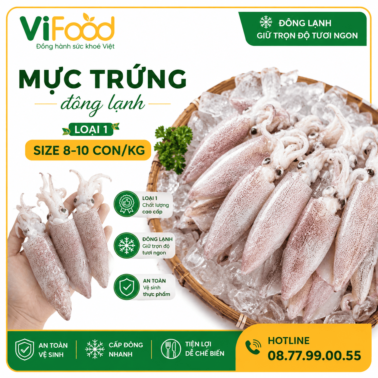 Mực trứng đông lạnh loại 1 size 8-10 con/kg