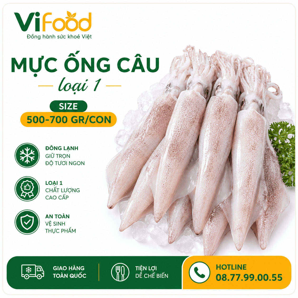 Mực ống câu loại 1 size 500-700 gr/con