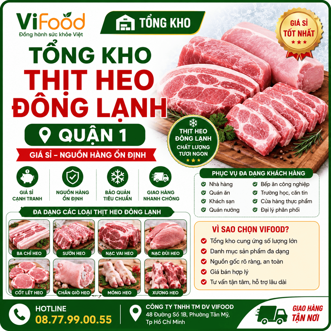 Tổng Kho Thịt Heo Đông Lạnh Quận 1 Giá Sỉ