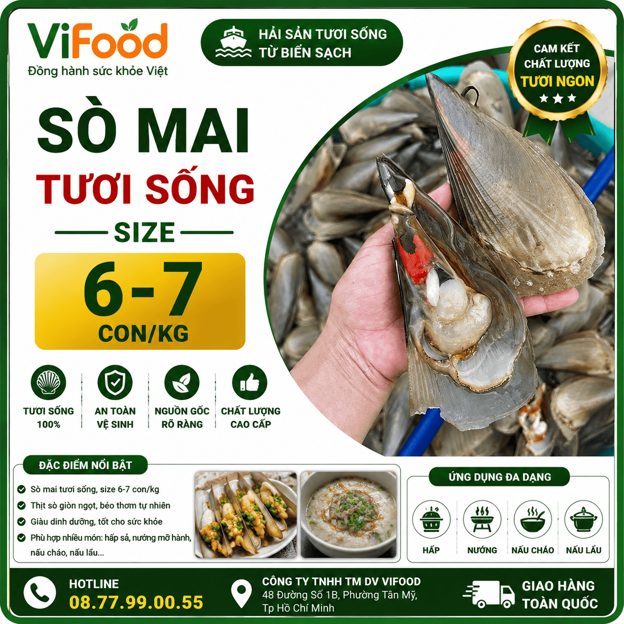 Sò mai sống size 6-7 con/kg