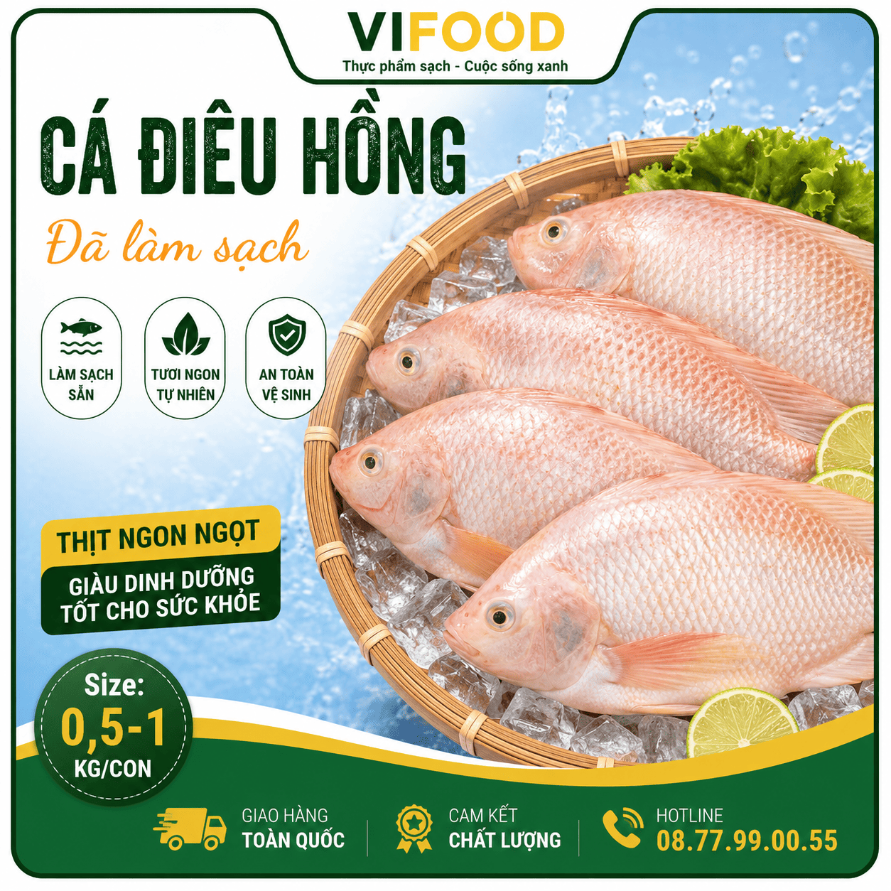 Cá điêu hồng đã làm sạch giá tốt Size 0,5-1 kg/con