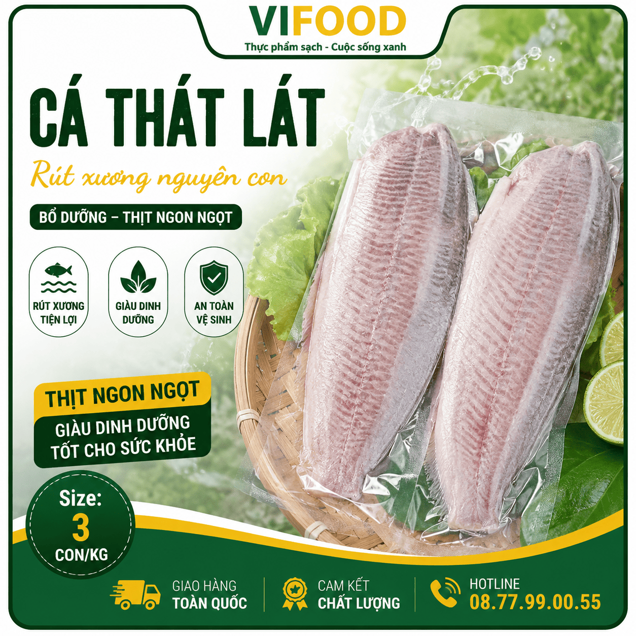Cá thát lát (cá thác lác) rút xương nguyên con, bổ dưỡng Size 3 con/kg